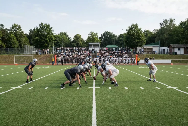 American-Football-Spiel auf einem kleineren Spielfeld in Deutschland
