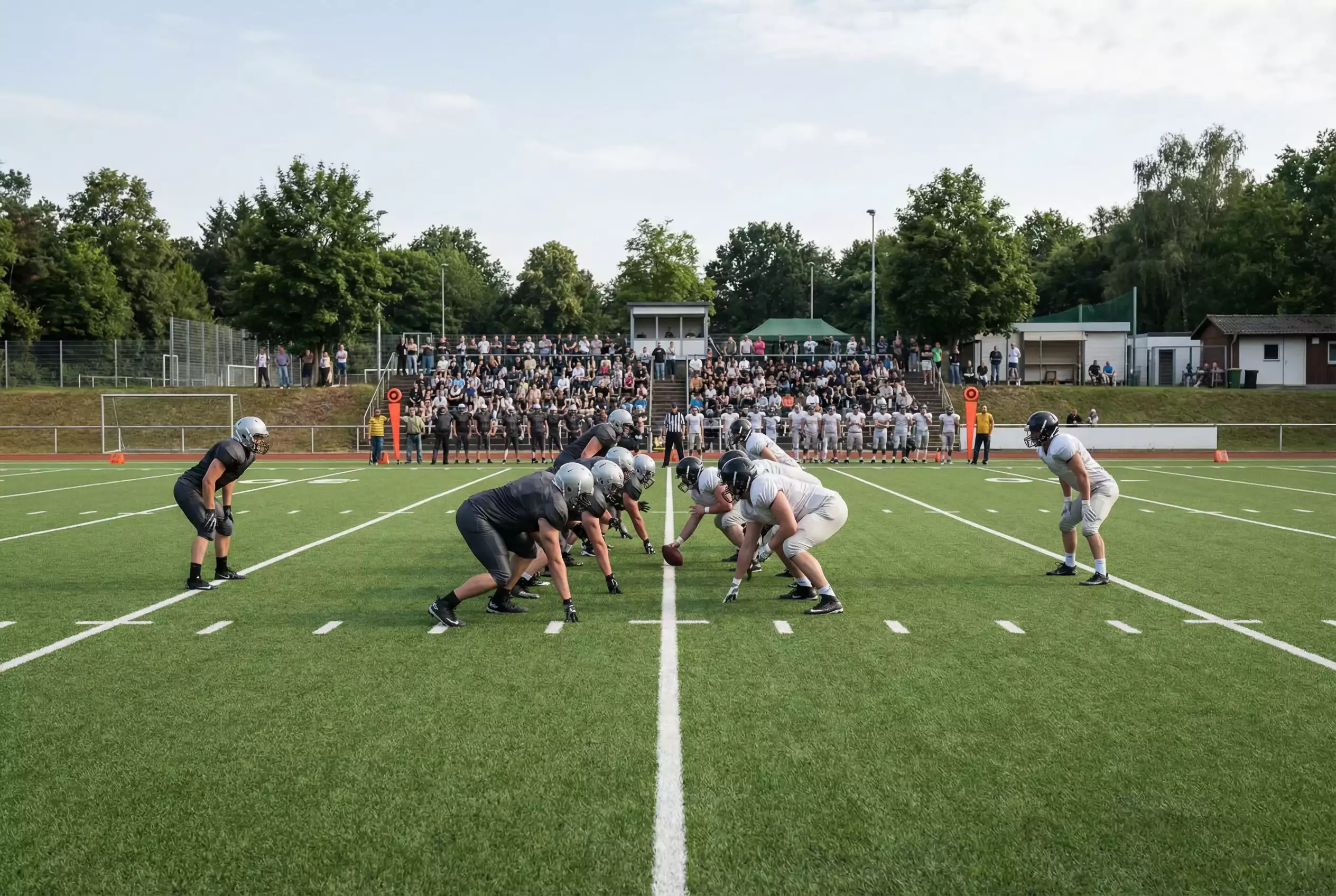 American-Football-Spiel auf einem kleineren Spielfeld in Deutschland