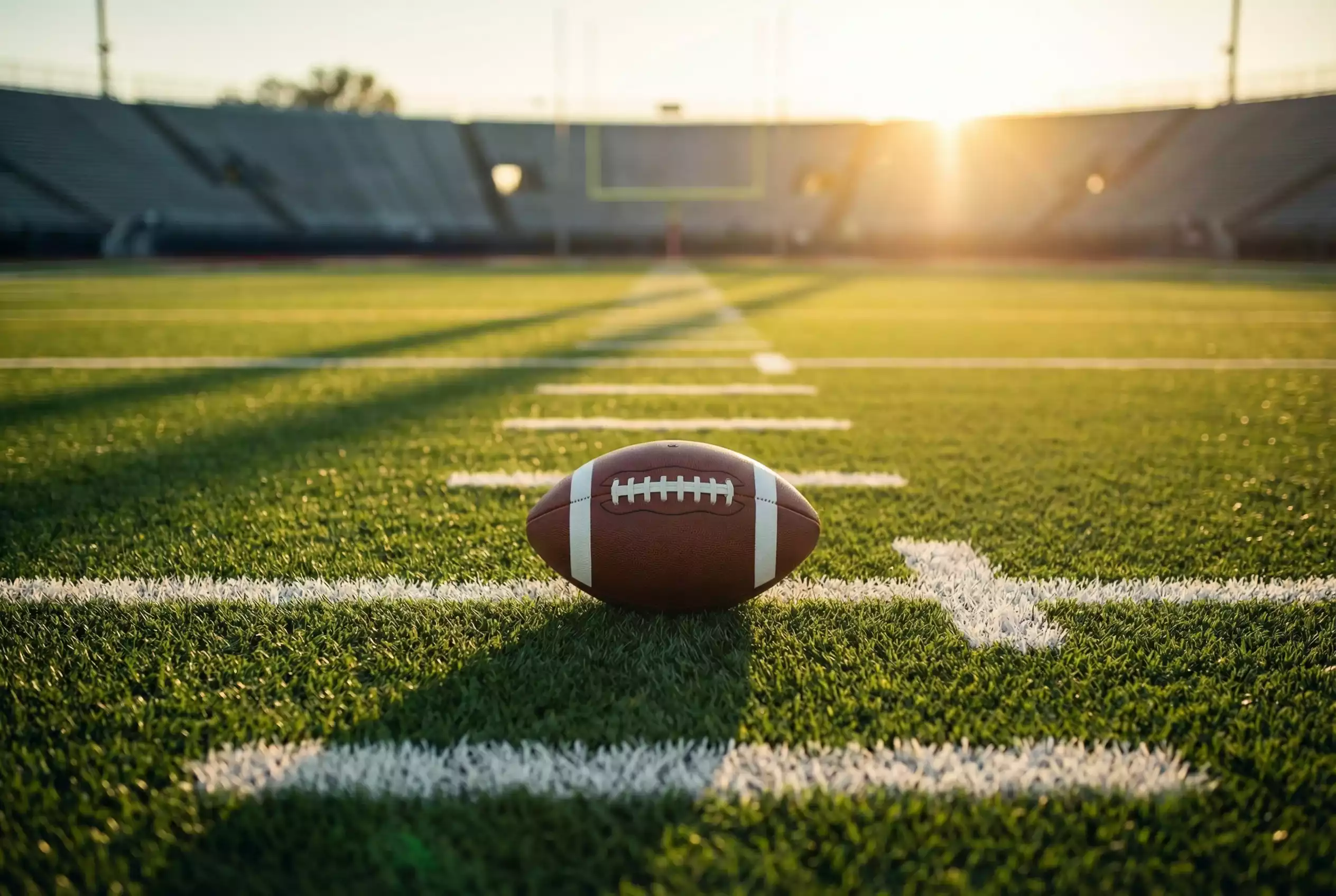 American Football auf dem Rasen mit Stadionlichtern im Hintergrund als Symbol für Langzeitwetten