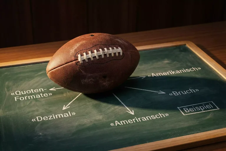 Nahaufnahme eines American Football mit Kreidezeichnungen auf einer Tafel