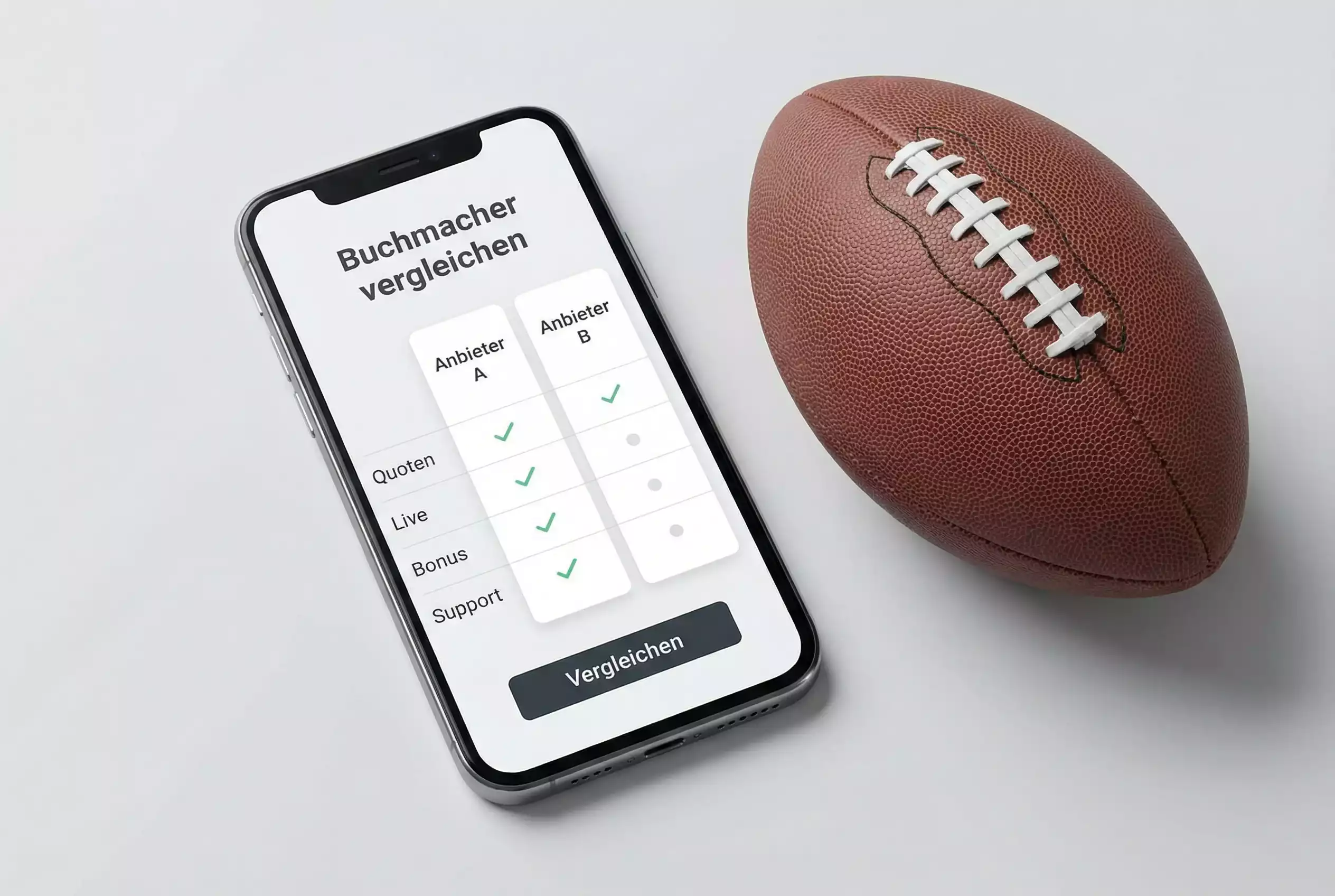 Smartphone mit Sport-App neben einem American Football auf dem Tisch